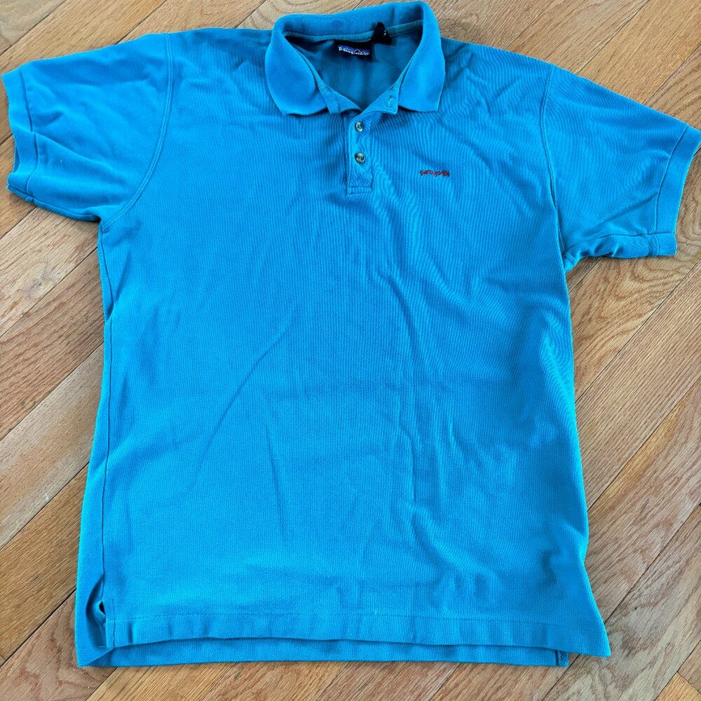 Vintage Patagonia Polo Shirt Mens‎ M Golf 100% Cotton Turquoise Blue Green